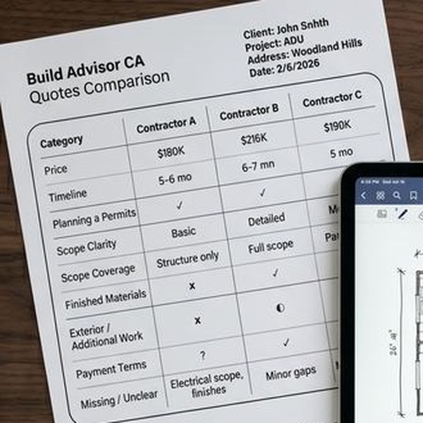 A bid comparison showing what is missing from each quote
